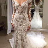 Gorgeous Ivory Backless Lace Mermaid Long Wedding Dresses with Appliques